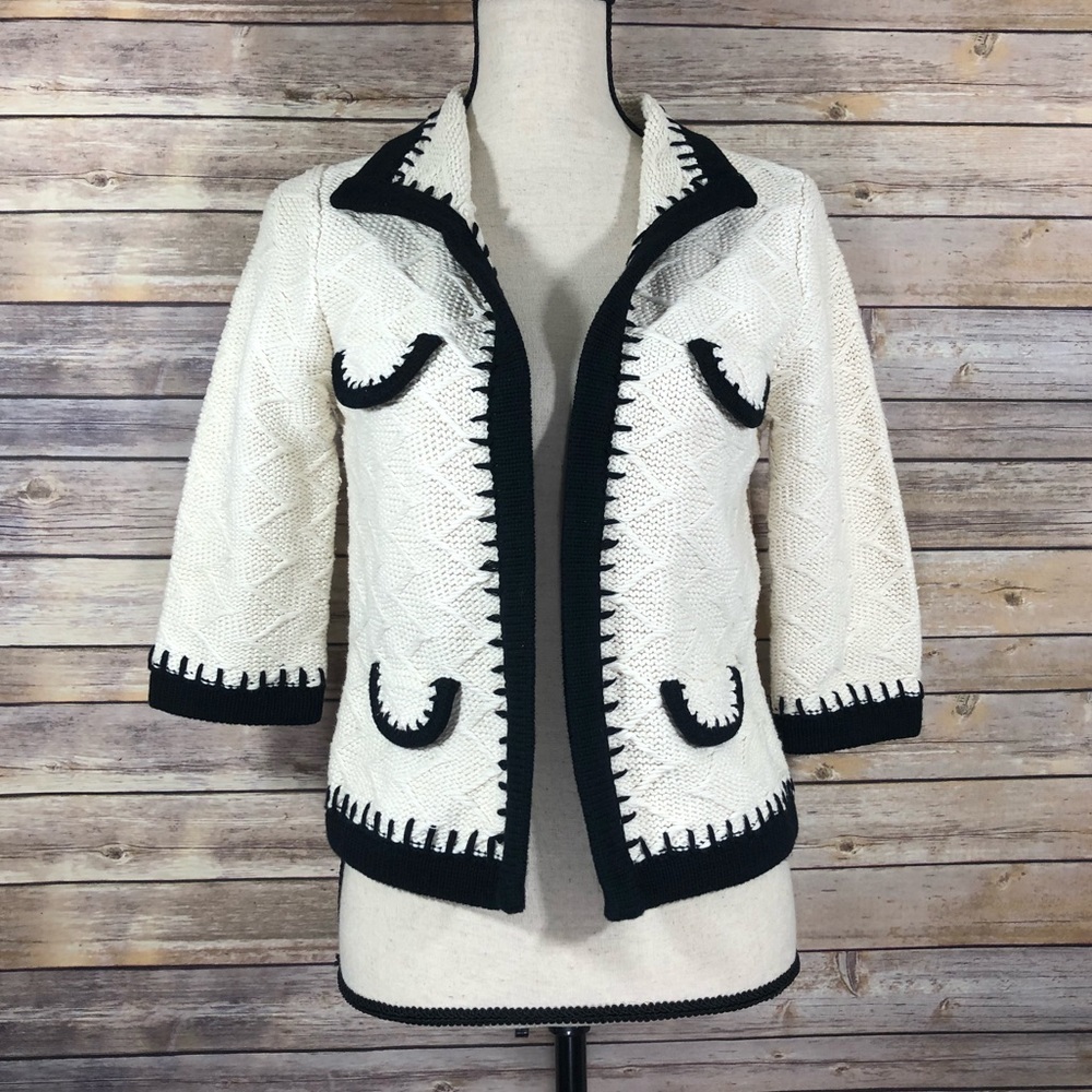 CAbi Cream Knit Sweater w/ Black Trim